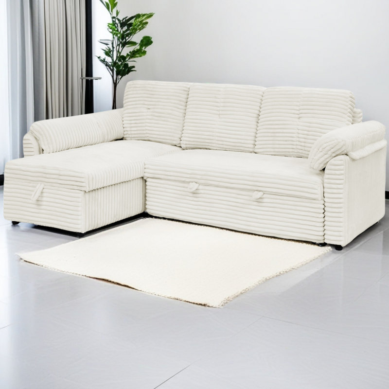Canapé-lit modulaire rembourré en velours Corduroy, Velours côtelé beige