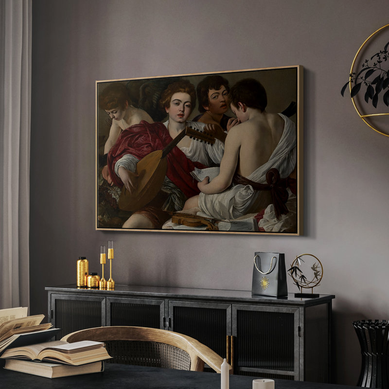 Les Musiciens, c. 1595 - Toile tendue avec châssis Caravaggio, 26 x 40, Naturel