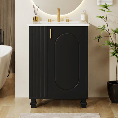 Meuble-lavabo de salle de bain avec lavabo, armoire de salle de bain avec tablette de rangement latérale ouverte