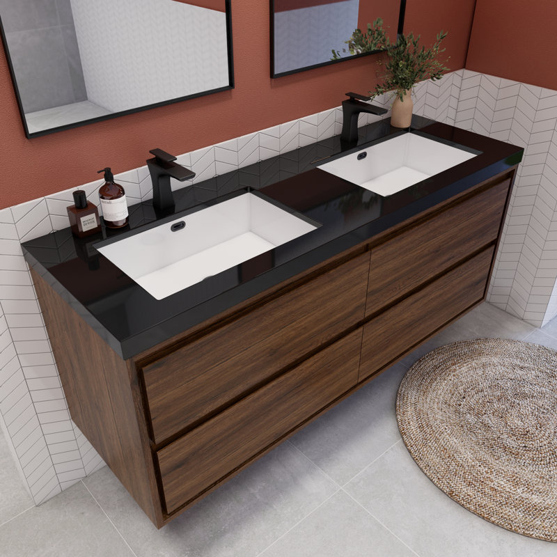 Vickye 59.05'' Single Bathroom Vanity with Plastic Top, RoseWood