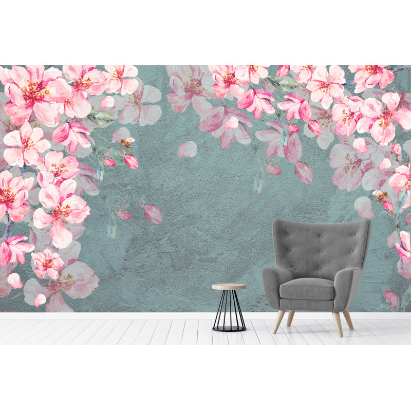 Peinture murale fleurs de cerisier Sakura L 6,25 pi x l 112 po à peindre, L 6,25 pi x l 9,33 pi
