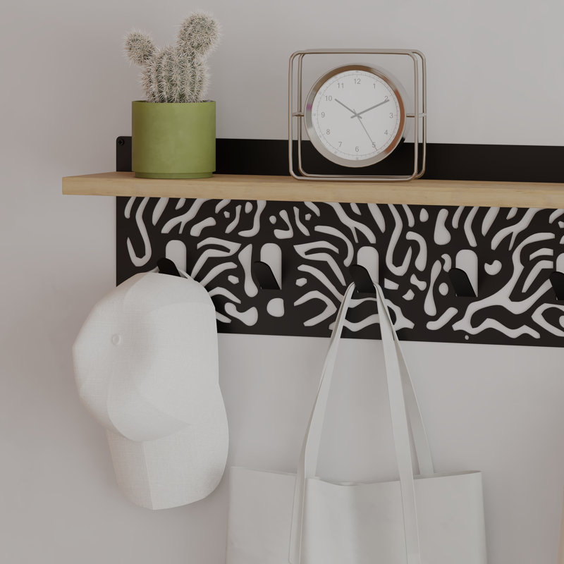 Amieva Wall Organizer with Key Hooks, Black/Natural/White