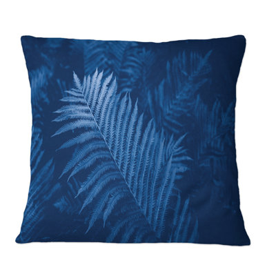 Blue Macro Of Tropical Fern Plant Shrub Leaves - Tropical Printed Throw Pillow
