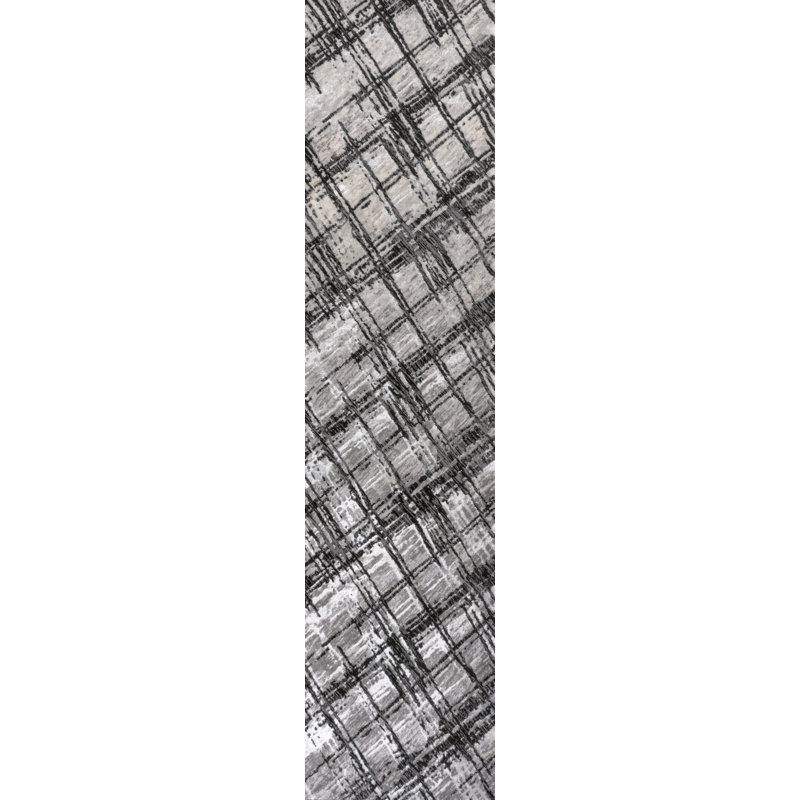 Blackmun Modern Abstract Black/Gray Rug, Runner 2' x 8'