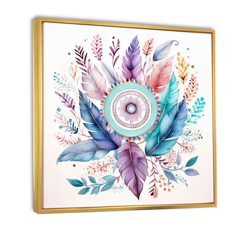«Blue Blue Dreamcatcher's Bouquet», reproduction sur toile, H 24 po x l 24 po, Cadre flottant doré