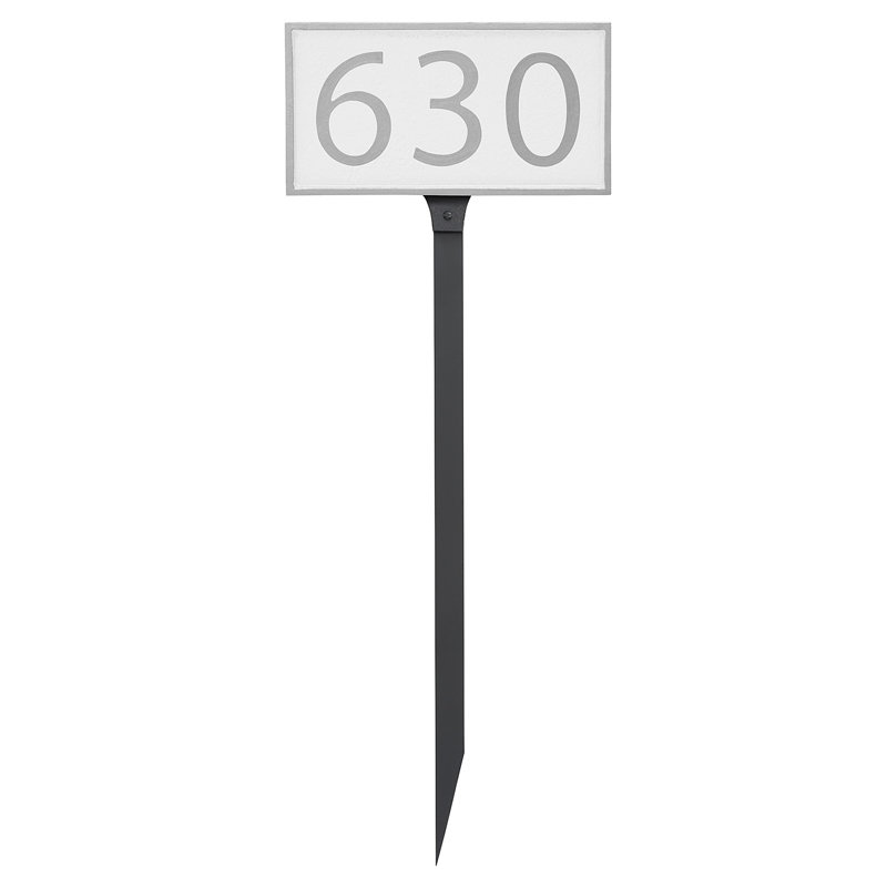 Enseigne d’adresse pour pelouse sur 1 ligne, Argent, Blanc