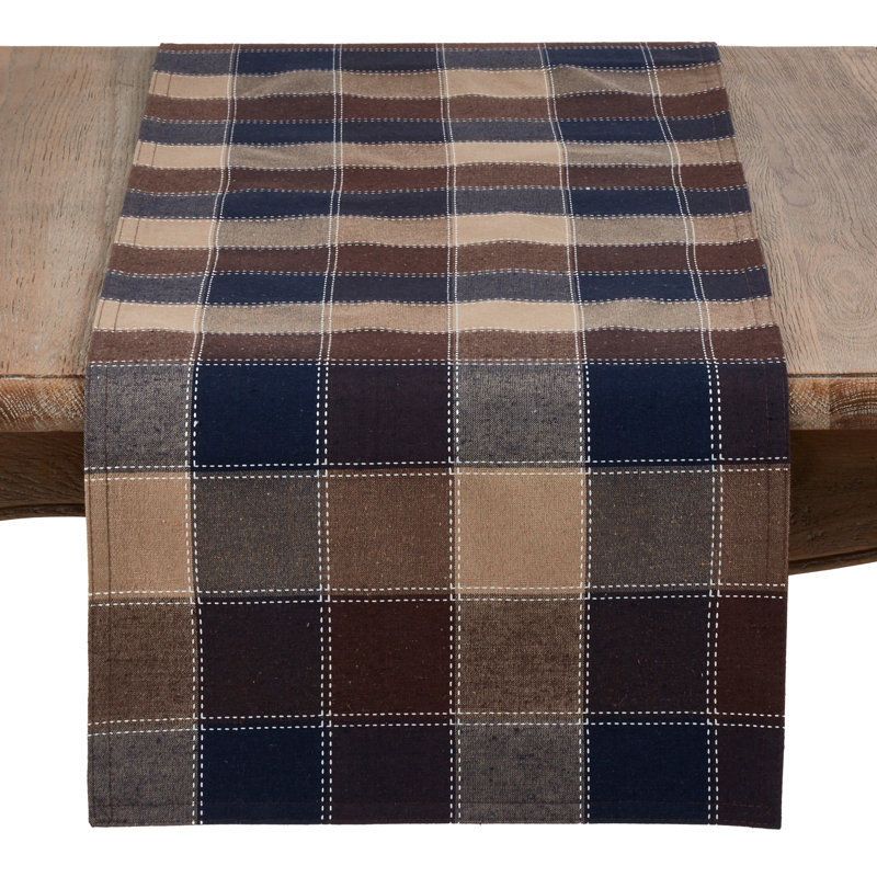 Bitner Plaid Table Runner, Brown, 72" x 16"