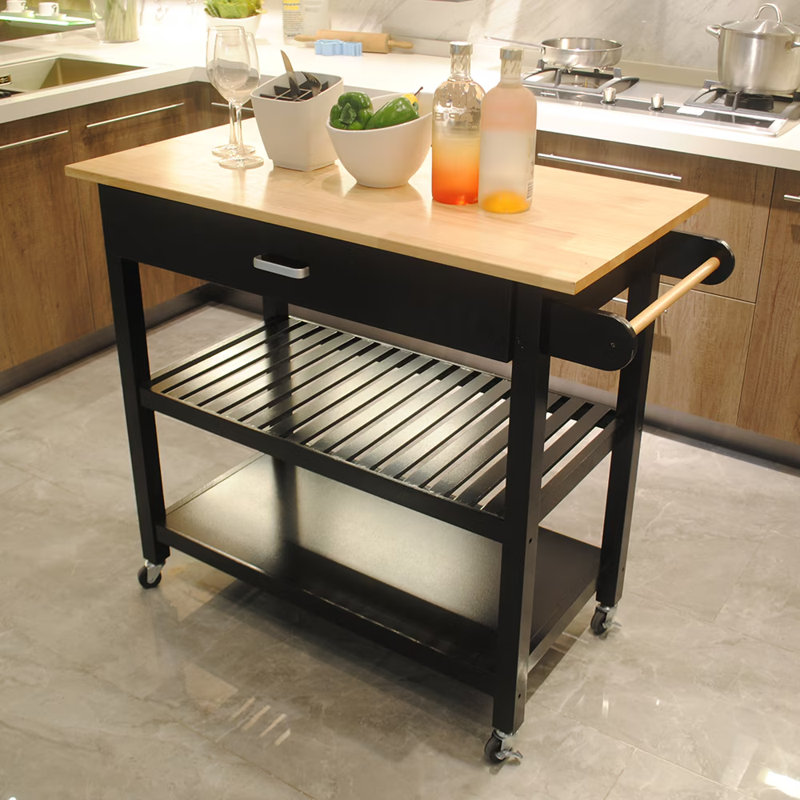 Kitchen Island, Kitchen Cart, Mobile Kitchen Island With Two Lockable Wheels, Black