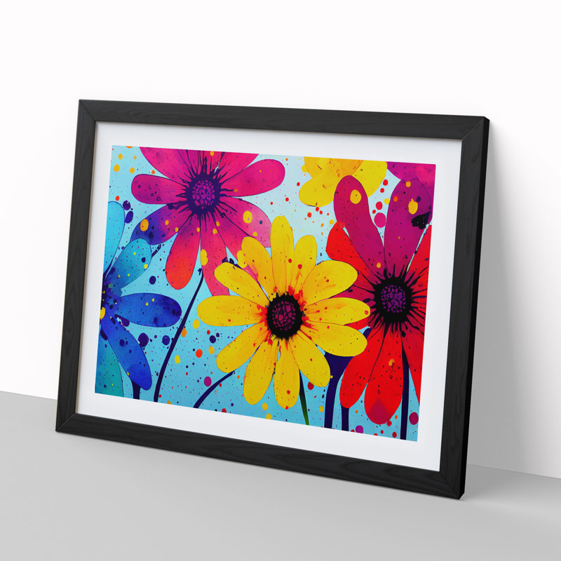 Daisy Flower Splash Vol.4 Abstract - Single Picture Frame Print, 46cm H x 64cm W x 2cm D, Black