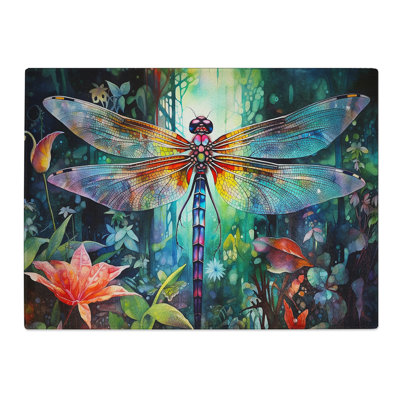 Dragonfly Watercolour  Glass Chopping Board