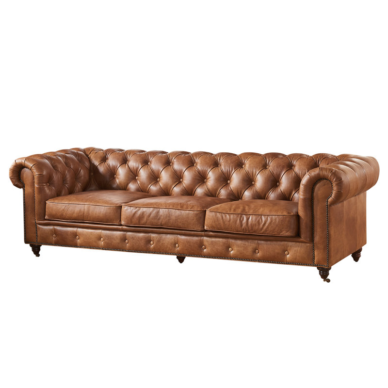 Jarique 95'' Upholstered Sofa, Light Chestnut Genuine Leather