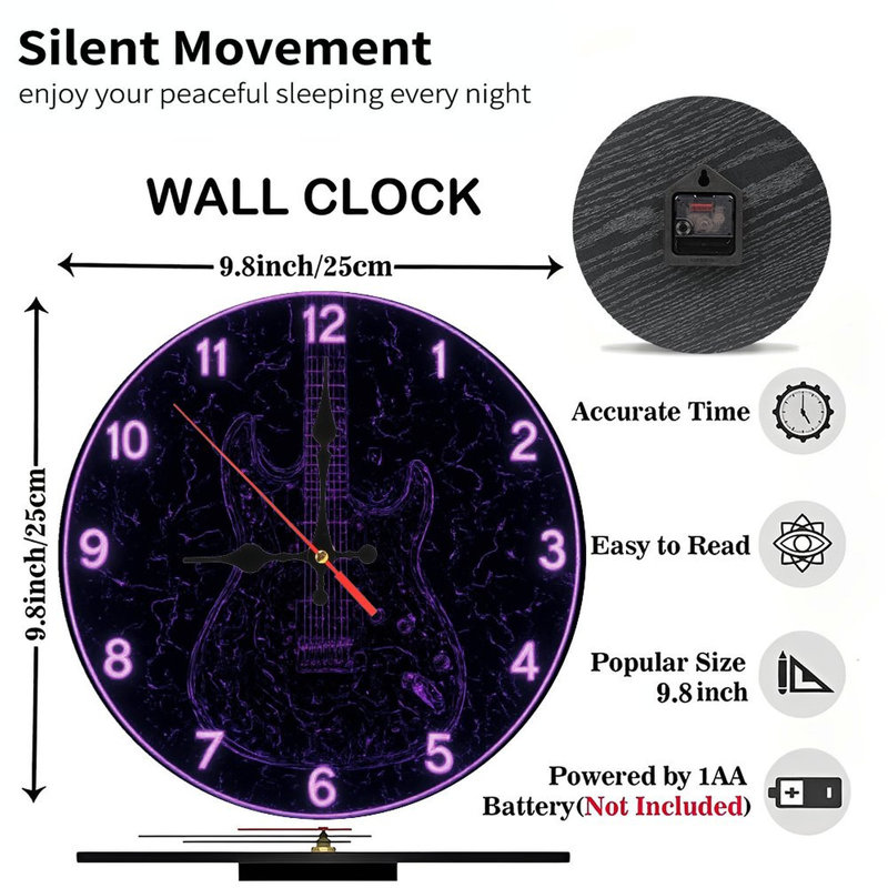 Chiffres de l'horloge de guitare mauve