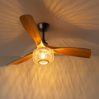 52''  Rattan Ceiling Fan With Light Kit, Remote Control Included
