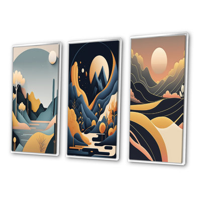 «Full White Moon Over The Mountains», 3 pièces sur toile