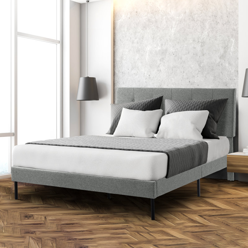 Imajean Frame Bed with Headboard, Twin, Light Gray