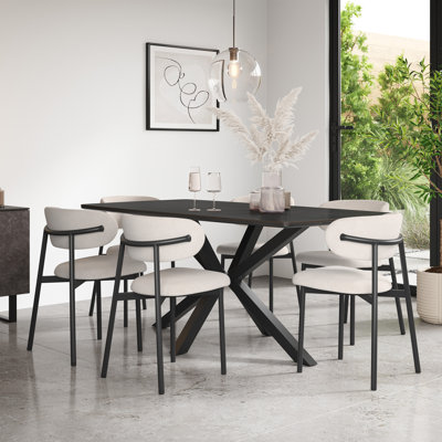 Juno 180cm Concrete Effect Ceramic Dining Table Set with 8 Myla Linen Chairs