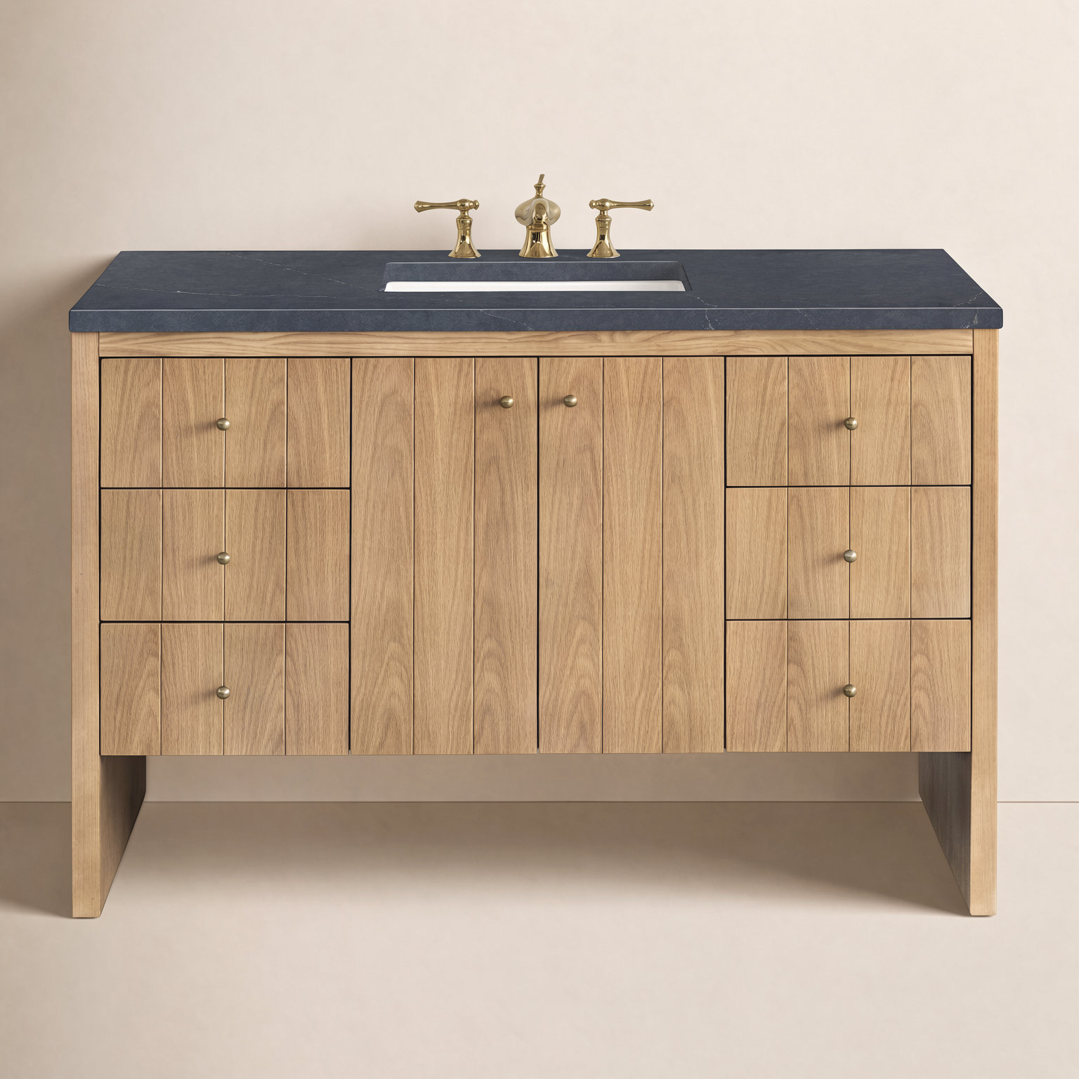 Hudson 48'' Single Bathroom Vanity, Charcoal Soapstone, 8" Widespread, Light Natural Oak