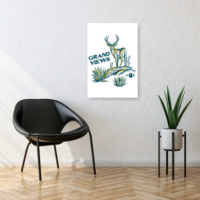 Grand Canyon National Park Arizona Travel Art Retro Vintage Abstract Deer Landscape Nature Wall Art Print 1 Piece Wrapped Canvas Wall Art