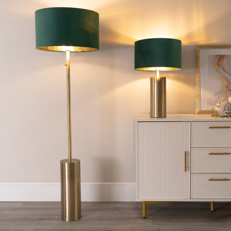Aidana Touch Table Lamp with Velvet with Inner Lamp Shade, Yes, Gold Base/Green/Gold Shade