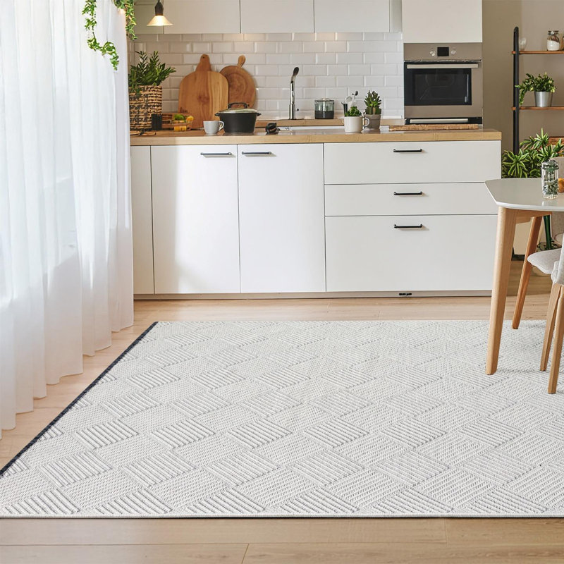Tapis moderne à carreaux antidérapant lavable, Rectangle 9 pi x 12 pi