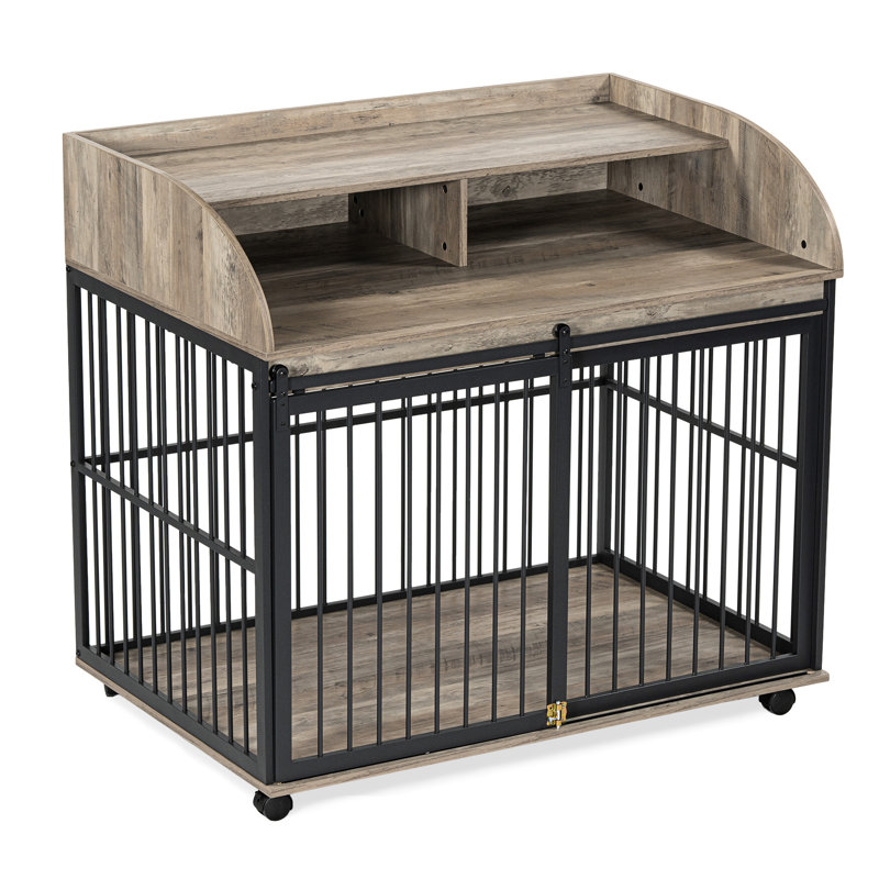 Cage à chien grise avec structure robuste et porte coulissante pratique