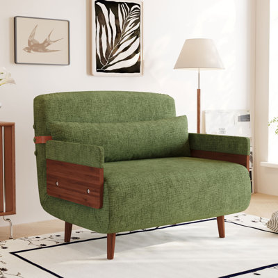 35.4" Convertible Sleeper Chair Bed, 3-in-1 Folding Single Sofa Bed with Wood Armrests & Pillow, Green