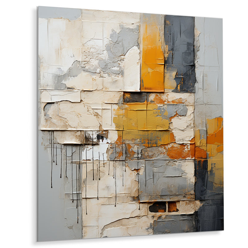 Abstrait Assemblage I - Art mural abstrait, collage, salon en métal, H 32 po x l 16 po