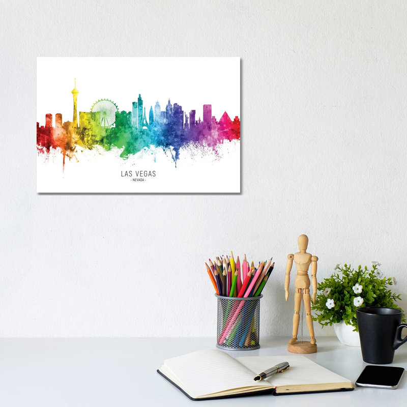 Las Vegas Nevada Skyline Rainbow by Michael Tompsett - 1 Piece Wrapped Canvas Wall Art, 20.32 cm H x 30.48 cm W