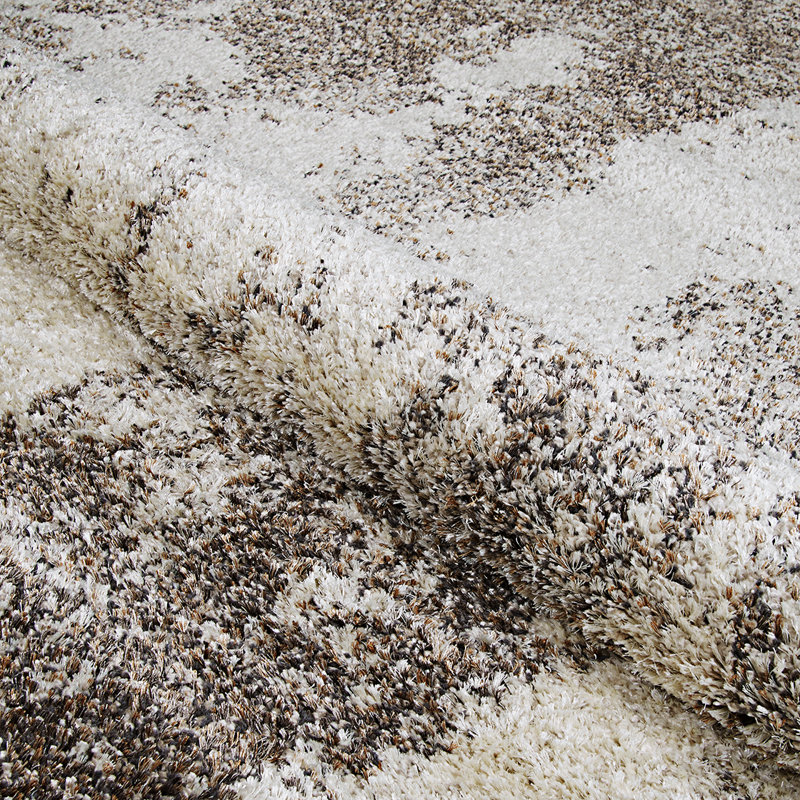 Bromley Ivory and Brown Shag Wool Area Rug