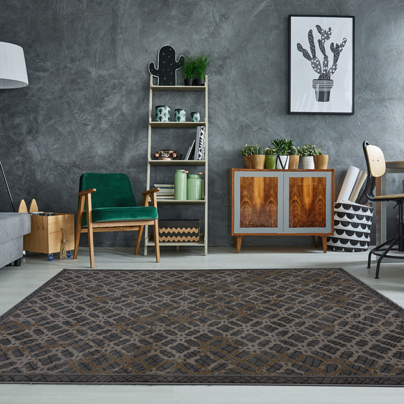 Tapis gris à motif géométrique Ahaziah, 6 pi 5 po x 9 pi 5 po