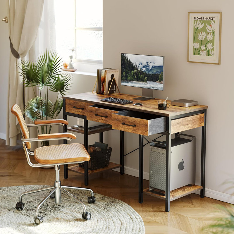 Cavisson Metal Base Computer Desk, Rustic Brown/Black