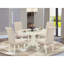 Ensemble de table de salle à manger 7 pièces composé d'une table de salle à manger ovale avec rallonge papillon et 6 chaises Parson en tissu de lin beige clair, lin blanc-824410127-892007509-866094235