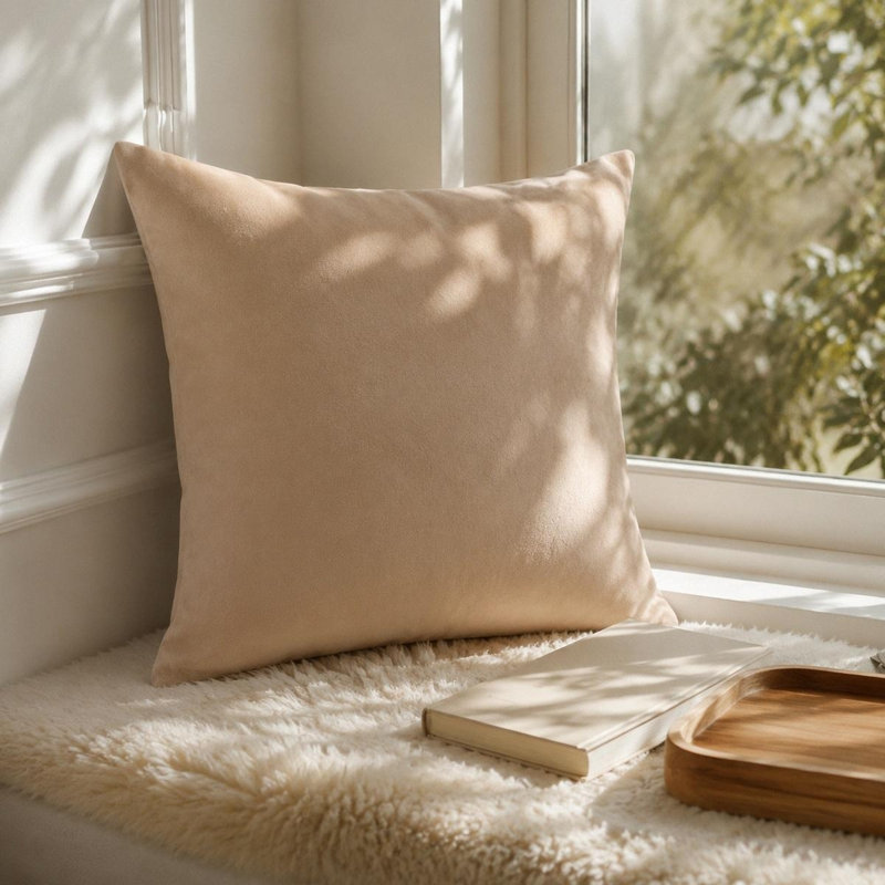 Housse de coussin en velours de couleur unie, Beige
