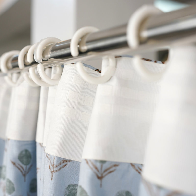  Rideau imprimé à la main en lin coloré avec motif floral artisanal - Genda, L 54 po x L 102 po