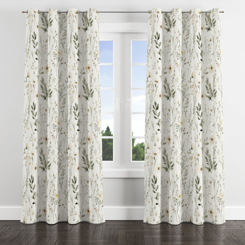 Rideaux de fenêtre Country Farmhouse - Rideau à œillets doux Sage Meadow - 1 panneau, L 52 po x L 63 po, Œillets dorés