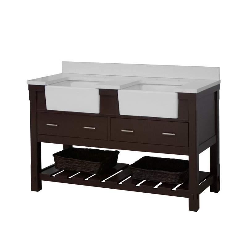 Ensemble de meuble-lavabo double 60 po Hitton, Chocolat, Quartz