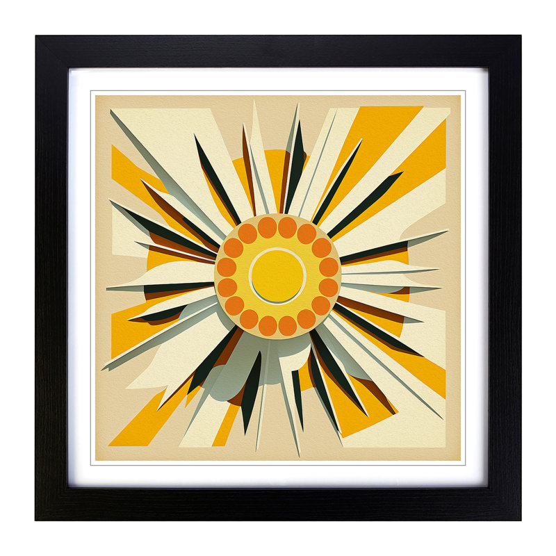 Sun Mid-Century No.2 - Single Picture Frame Print on Wood, Black