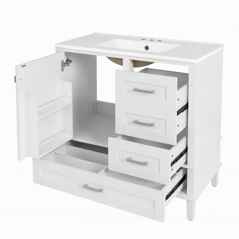 Meuble-lavabo de salle de bain de 36 pouces (91 cm) avec tiroirs et porte à fermeture amortie, Blanc