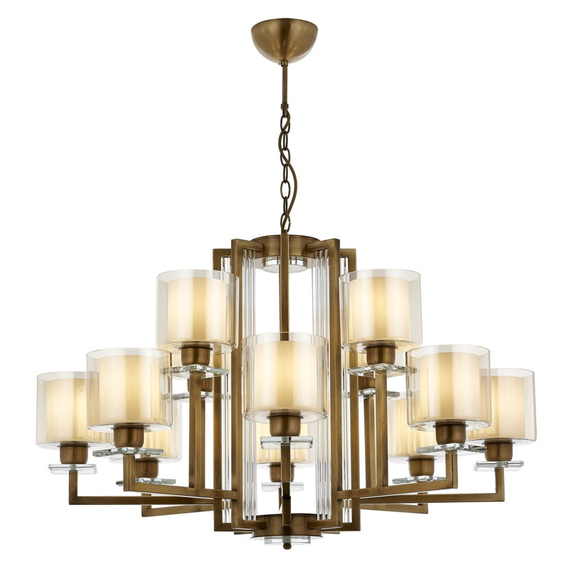 Élégant lustre rétro de 41,3 po de hauteur x 41,3 po de diamètre | Corps en métal avec capuchon en verre, 12 x douilles E27 de 40 W maximum | Design moderne et glamour, parfait pour les salons et les salles à manger
