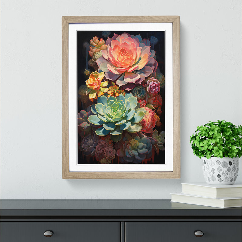 Succulent Contemporary No.2 1 Piece Single Picture Frame Wall Art, 46cm H x 34cm W x 2cm D, Oak