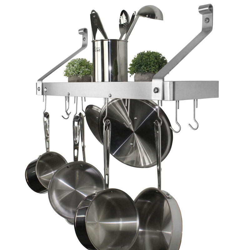 Gourmet USA Handcrafted Wall Mounted Pot Rack, 14" H x 36" W x 9" D, Stainless Steel