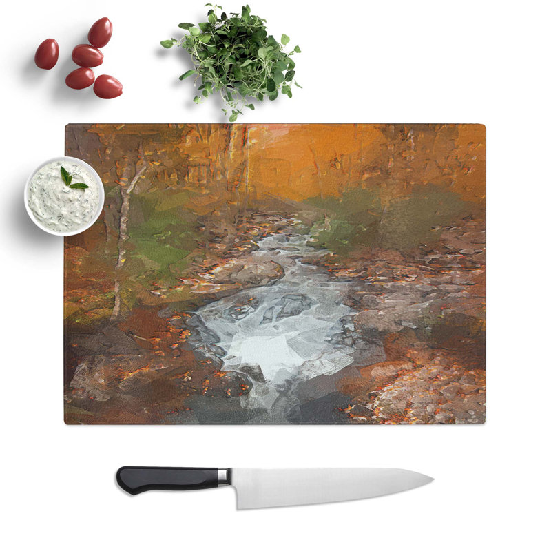 Tempered Glass Woodland Stream in Abstract Chopping Board, 28.5 cm W x 20 cm L
