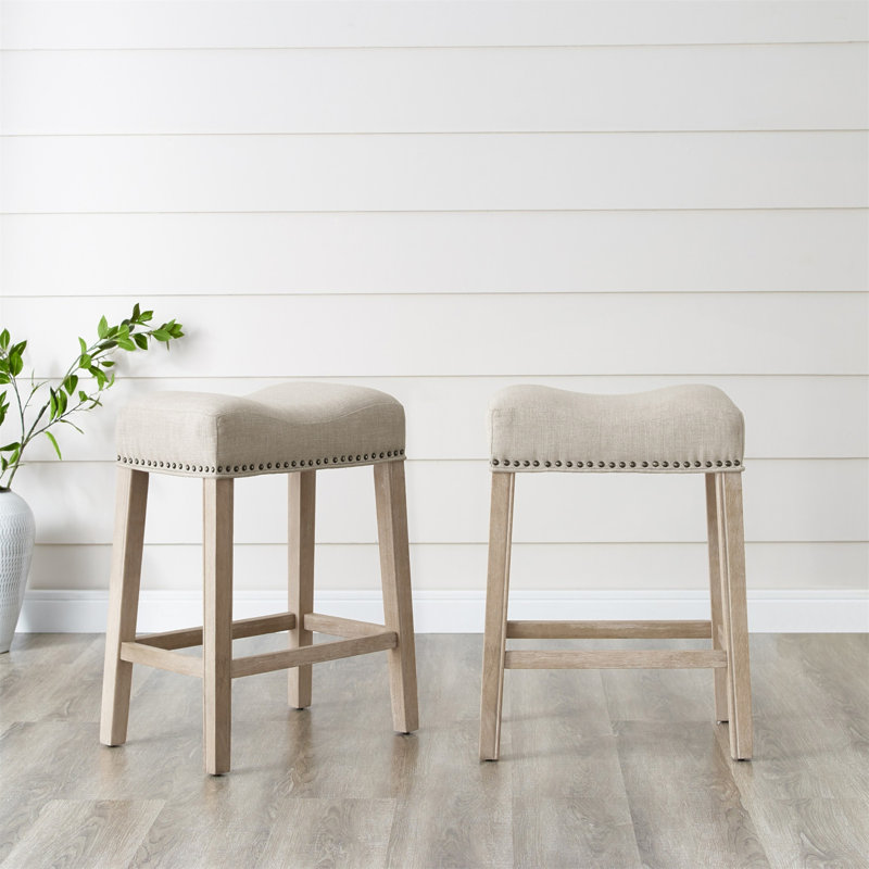 Ensemble de 2 tabourets de comptoir Coco, Brun clair / mélange de polyester, Tanné