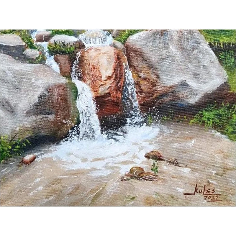 Waters Through The Rocks | Acrylic Painting On Canvas With Frame | Kulwinder Singh