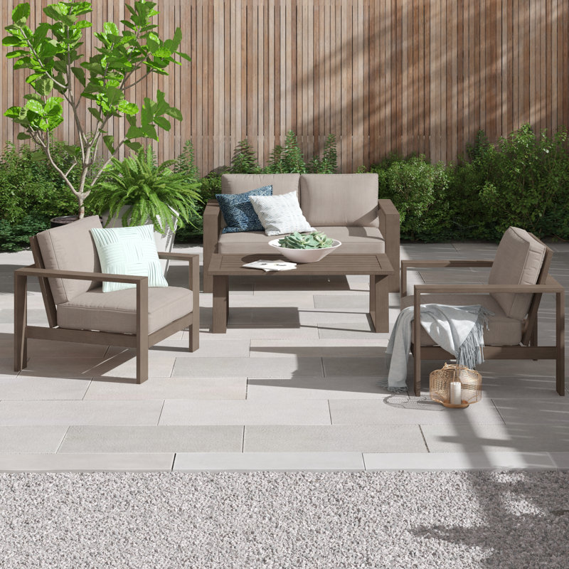 Ensemble de conversation en métal pour 4 personnes Gelston, Taupe