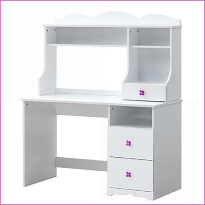 Bureau moderne à 2 tiroirs avec compartiment ouvert | Blanc | Bois