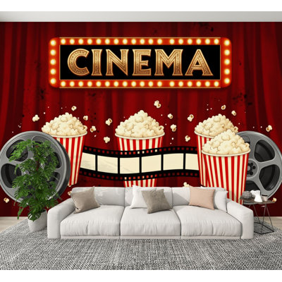 Papier peint auto-adhésif Peel and Stick Reels de cinéma Popcorn Film 69 po x l 96 po amovible, papier peint adhésif mural pour chambre à coucher, bureau à domicile