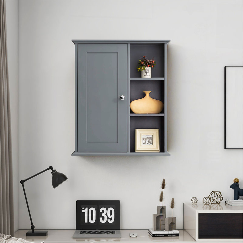 Armoire de rangement murale surélevée au-dessus de la toilette Armoire de rangement murale Armoires à pharmacie en bois, Gray
