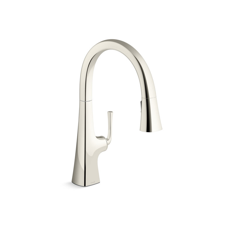 Graze Pull-Down Single Handle Kitchen Faucet With Three-Function Sprayhead With Accessories, Polished Nickel