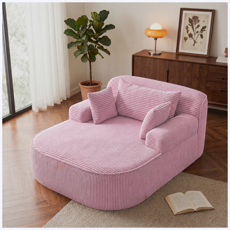 Chaise longue en velours côtelé sans assemblage, Velours côtelé rose